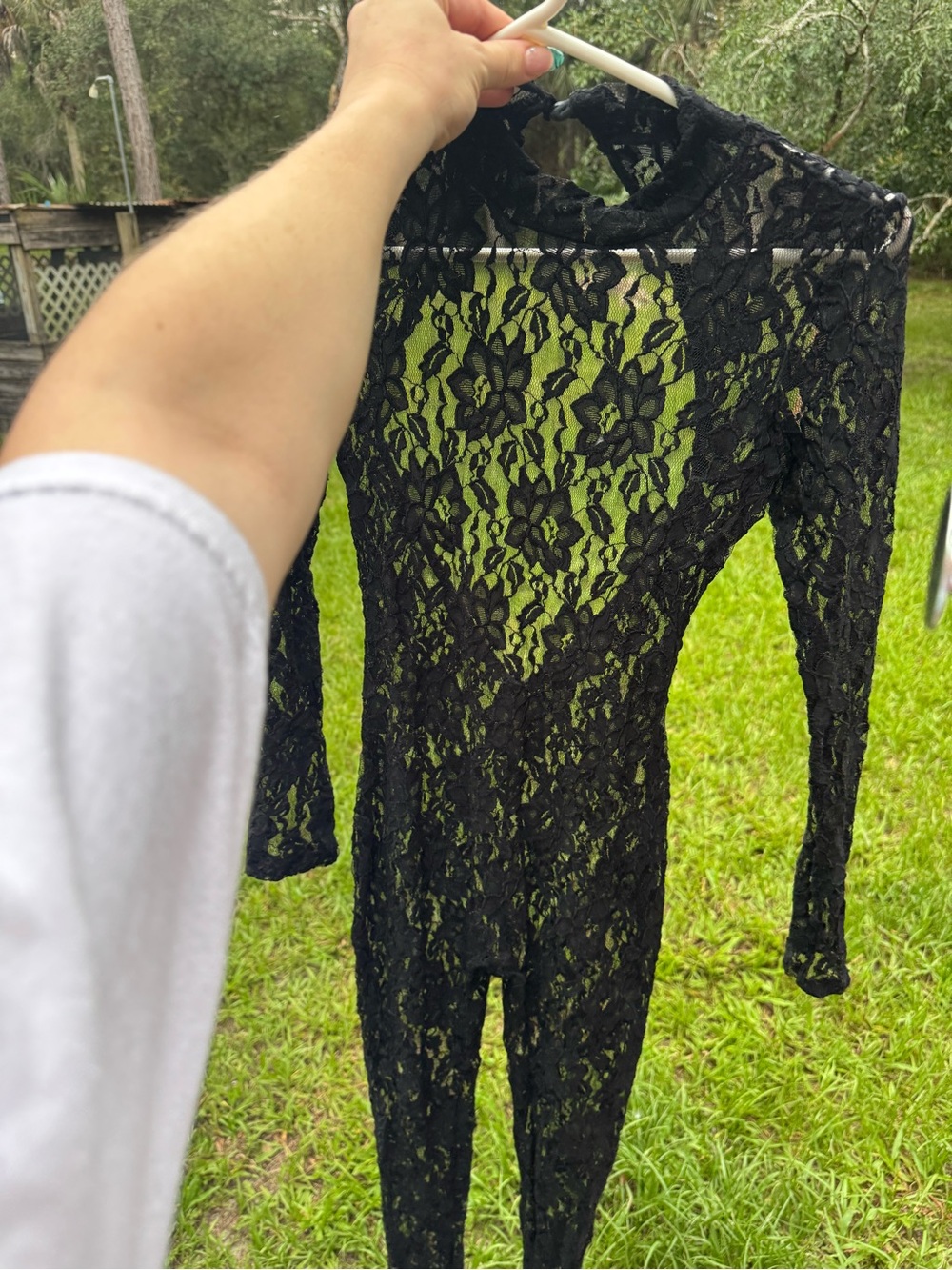 Black Floral Lace Long-Sleeve Bodysuit